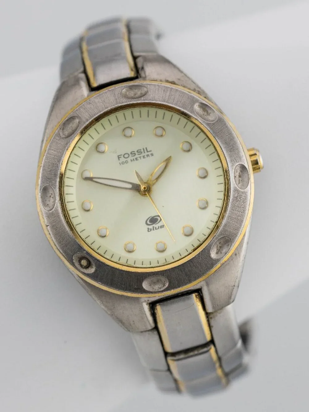 Fossil Blue AM-3304 Two-Tone Steel Quartz Analog Women's Watch New Battery